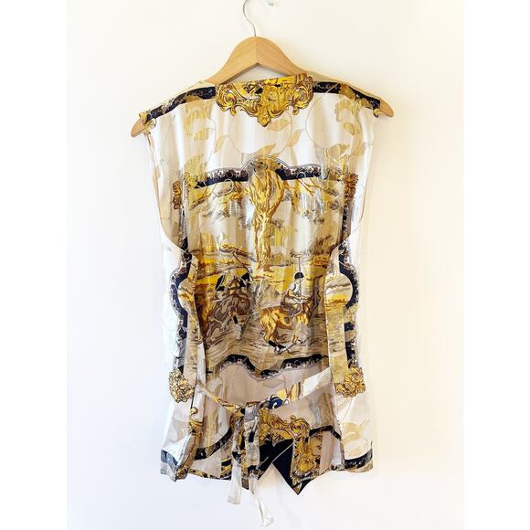 Ceta Dolce Vintage 80s Mens Polo Brocade Silk Metallic Tie Back Button Up Vest L - Picture 3 of 11